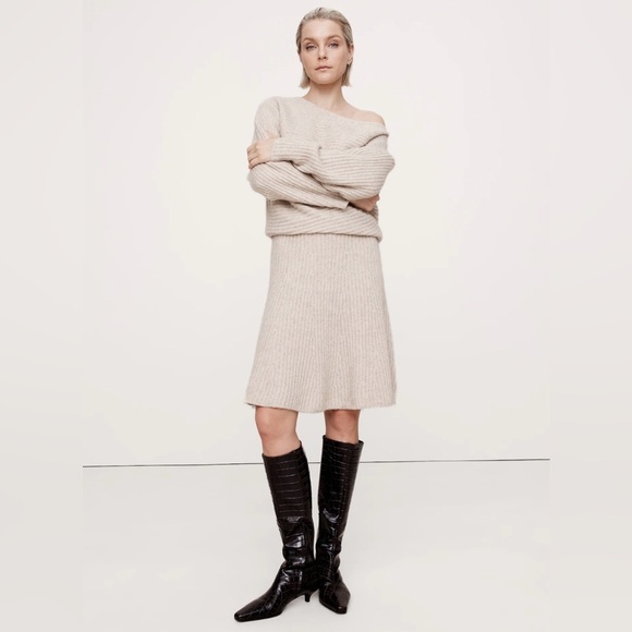NWT $200  Banana Republic Womens Dolman Ribbed Wool Yak Sweater Dress Large - Picture 1 of 15
